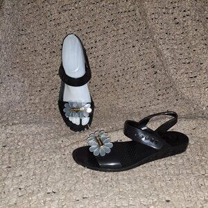 LEMON JELLY-Black Jelly-Daisy Slingback Sandals-Sz 37/7-Near Mint